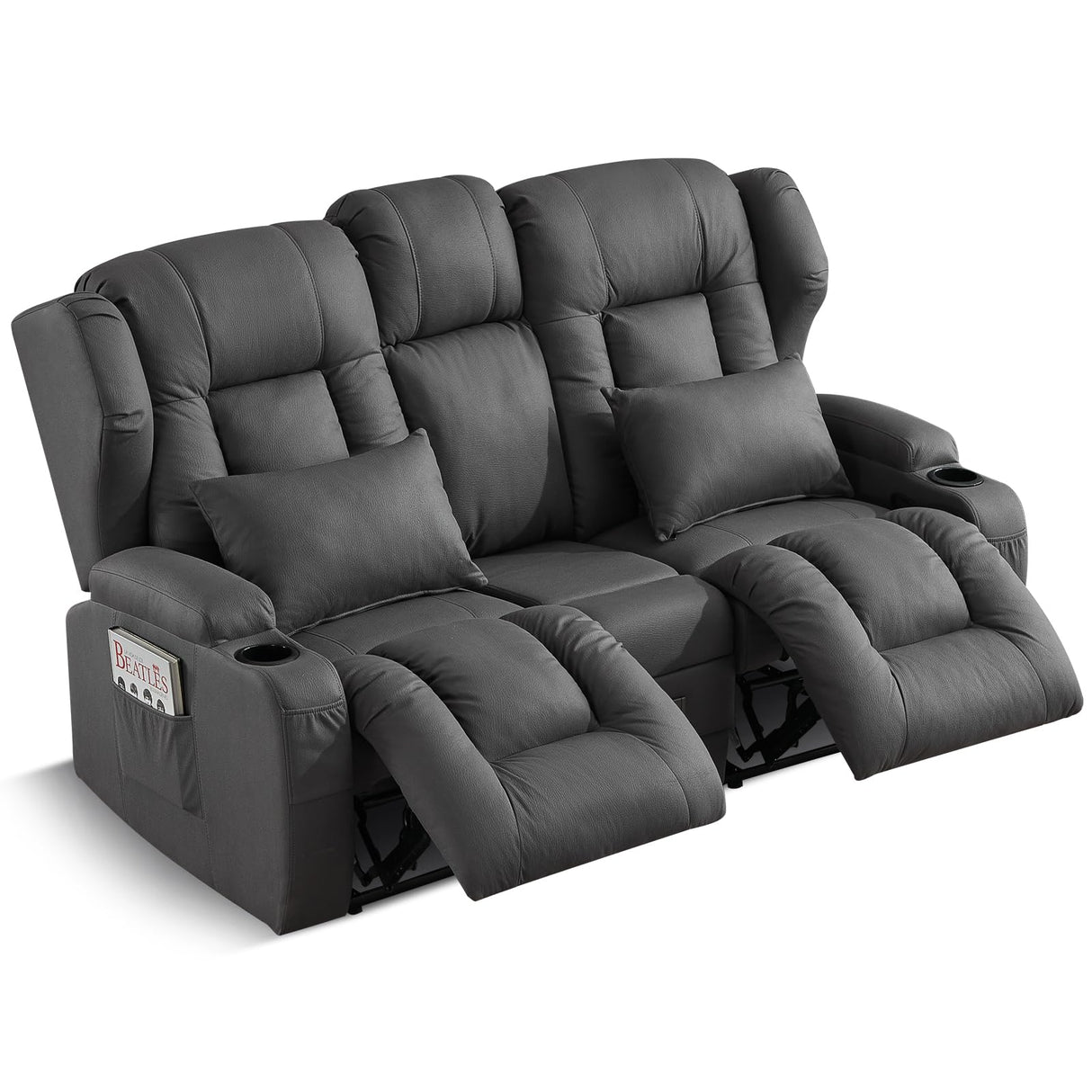SAMERY 68" RV Loveseat Recliner Sofa, 6" Wall Hugger Reclining Loveseat with Flip-Down Console, Manual Fabric Recliner Sofa Couch for Living Room RV Theater Seating with Cup Holder SAMERY