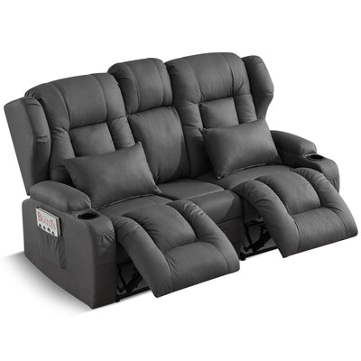 SAMERY 68" RV Loveseat Recliner Sofa, 6" Wall Hugger Reclining Loveseat with Flip-Down Console, Manual Fabric Recliner Sofa Couch for Living Room RV Theater Seating with Cup Holder
