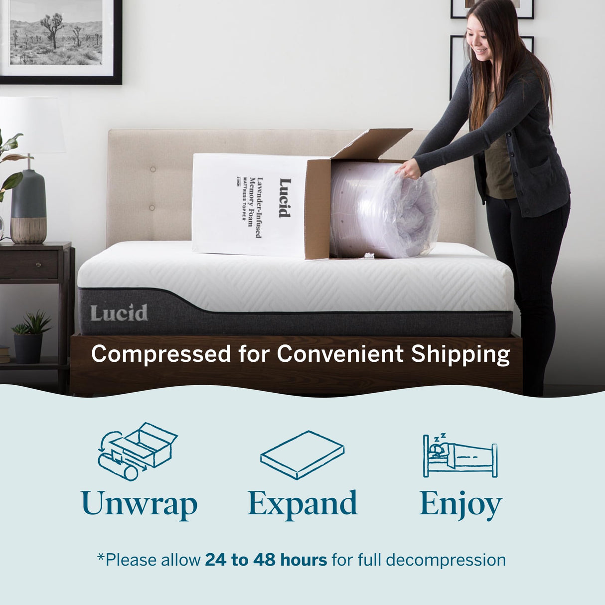 Lucid 3 Inch Lavender Infused Memory Foam Mattress Topper - Ventilated Design – Pressure Relieving Bed Topper - Mattress Pad – CertiPur Certified - Full Size LUCID