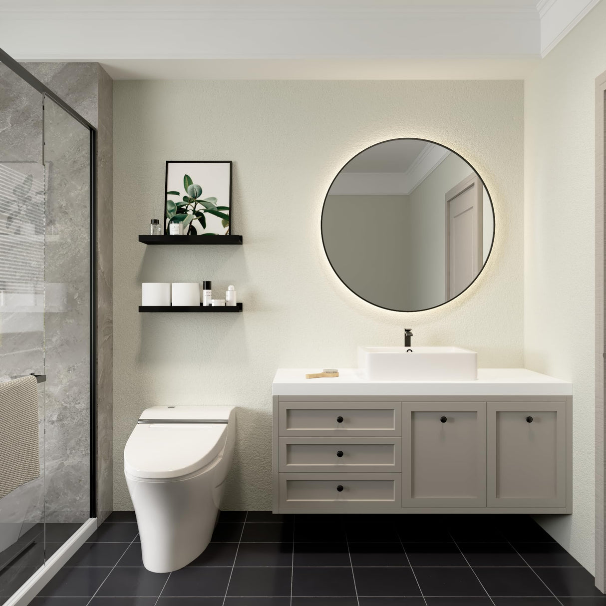 Boswillon Floating Shelves Wall Mounted Set of 2, Modern Black Wall Shelves for Storage with Lip, Display Picture Ledge Shelf for Wall Decor Bedroom Living Room Bathroom Kitchen Boswillon