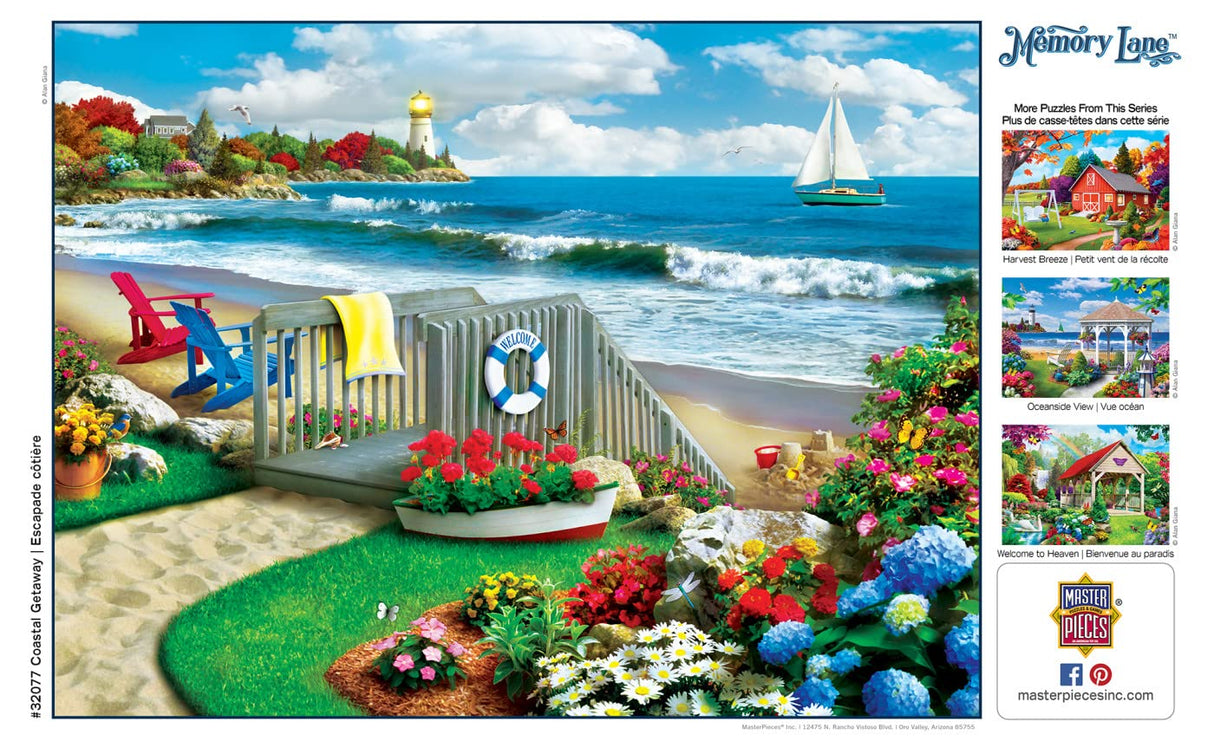 MasterPieces - 300 Piece Jigsaw Puzzle, Large EZ Grip Shapes, Coastal Getaway, Fun for Adults, Seniors, Family, Kids, Non-Glare Finish, 18"x24" Masterpieces