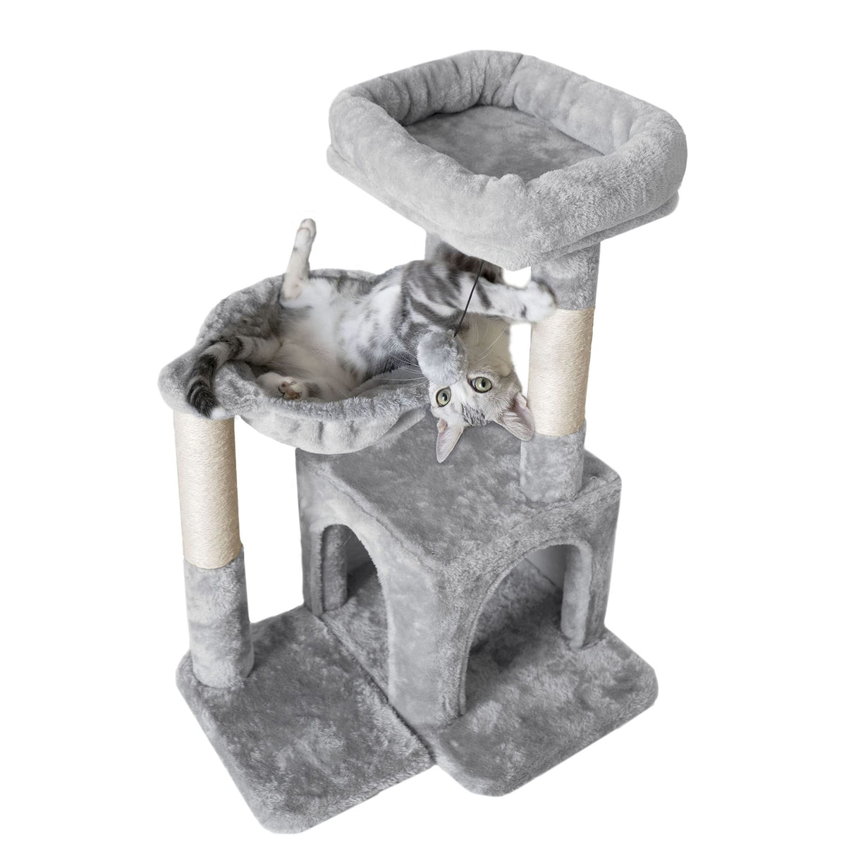 Pesofer Cat Tree, Small Cat Tower with Sisal Scratching Post and Hammock Light Gray Pesofer