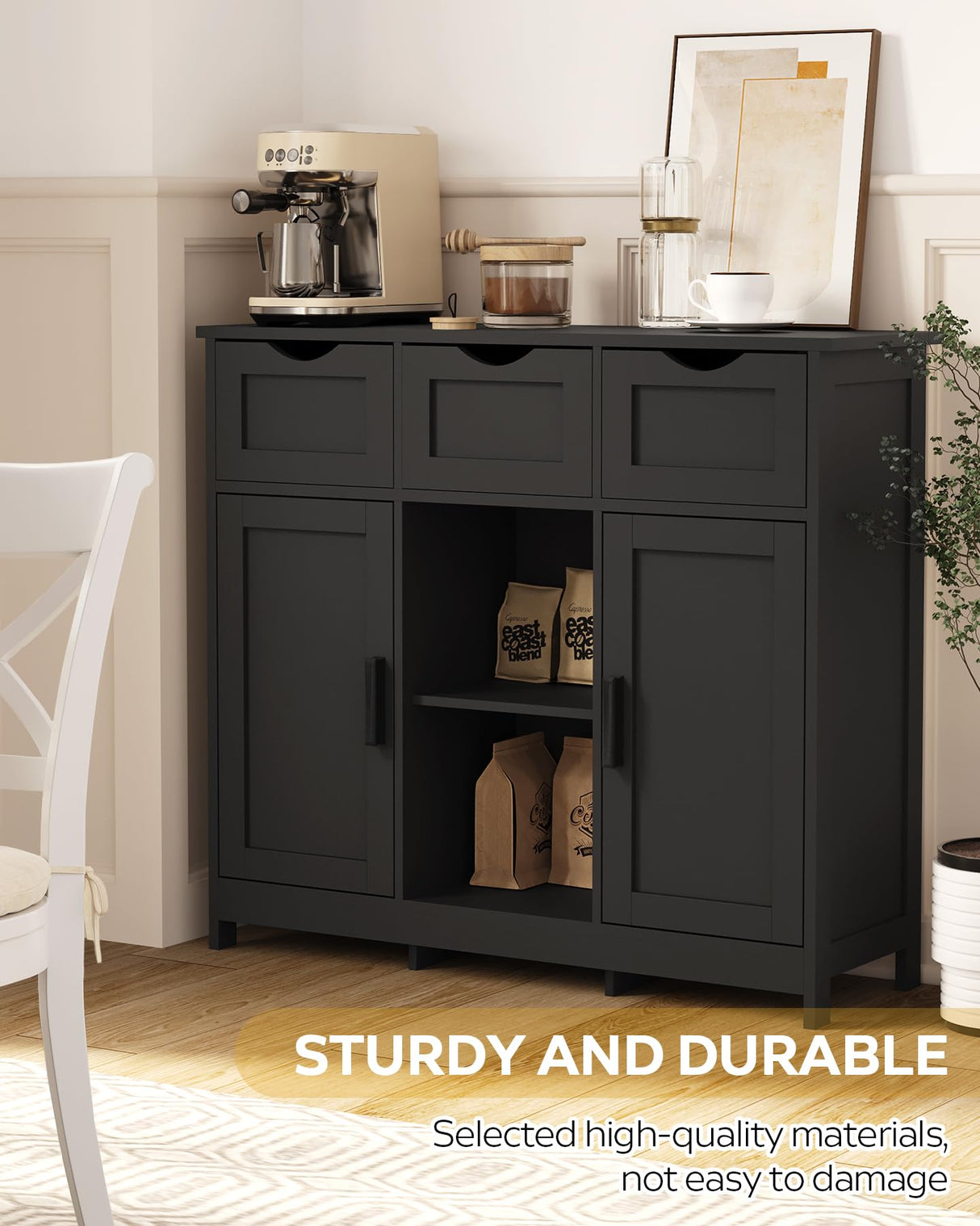 MIRROTOWEL Storage Cabinets,Wooden Floor Cabinet,with Drawers and Shelves Storage Cabinets,Accent Cabinet for Living Room, Bedroom,Bathroom Furniture Home Decor(Black) MIRROTOWEL