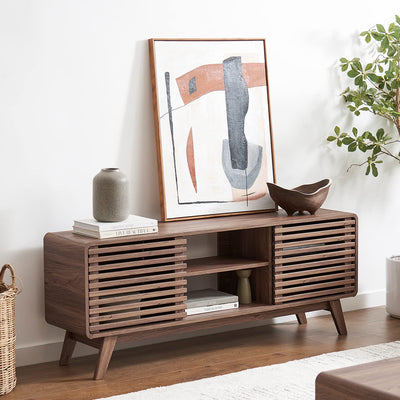 mopio Ensley TV Stand, Mid-Century Modern Television Stand for 55/60/65 inch TV, Farmhouse Entertainment Center with Storage, Media Console Credenza Table for Living Room, Bedroom (Walnut, 59" Tall)