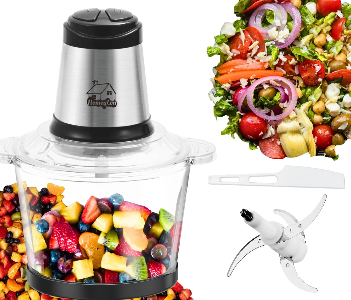 Food Processor 500W, electric chopper for kitchen meat processor, food processor 8 cup - 2L vegetable chopper stainless steel - food processor small - food chopper electric, food grinders electric Homeylon