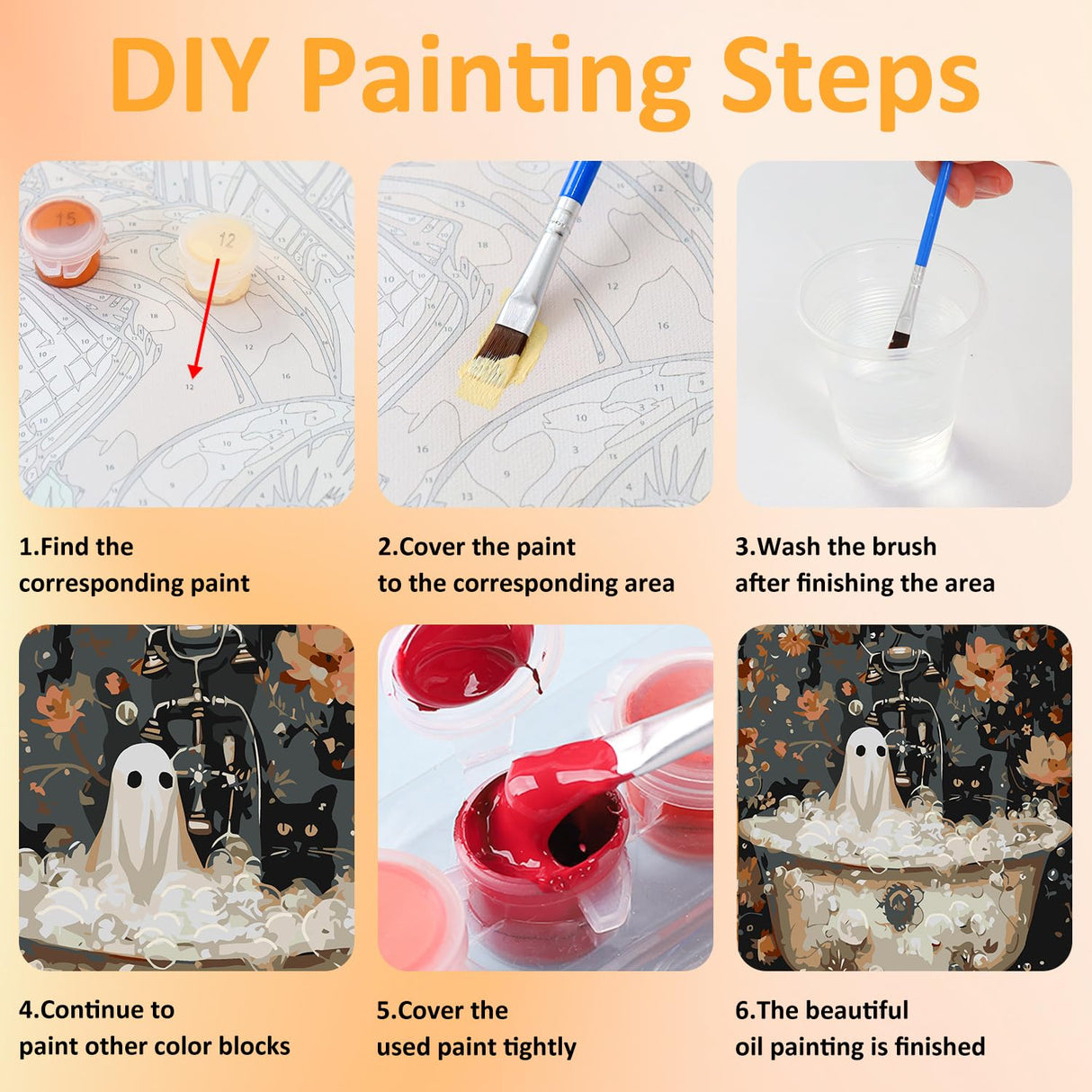 Mandun 3 Pack Halloween Paint by Numbers Kit for Adults with Frame, Ghost Paint by Numbers, Adult Gift Craft Kits 7.8x11.8Inch with Frame and Easel Mandun