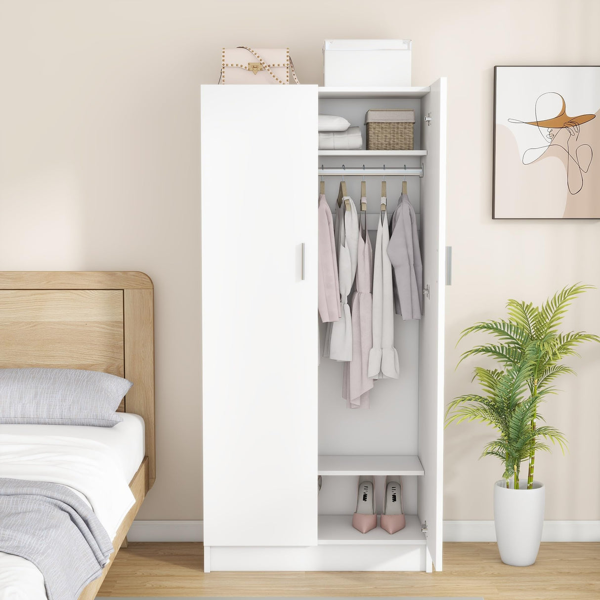 Panana 2 Door Bedroom Wardrobe Closet Bedroom Armoires Home Furniture for Storage (White) Panana