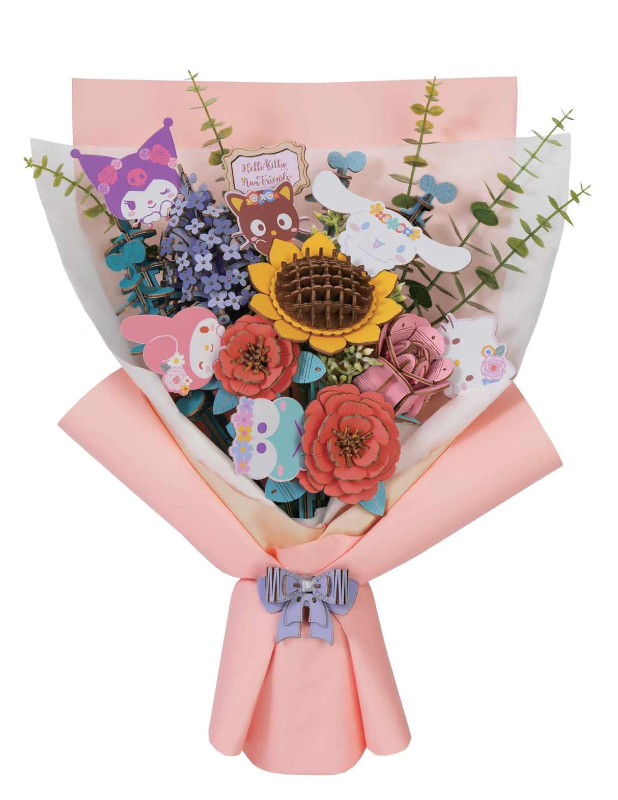 Hands Craft Hello Kitty Bouquet 3D Wooden Puzzle Kit | DIY Floral Model | Arts & Crafts for Adults & Kids | Creative Hobby Kits | Hello Kitty Characters | Wood Building Set | Lovely Gift Hands Craft