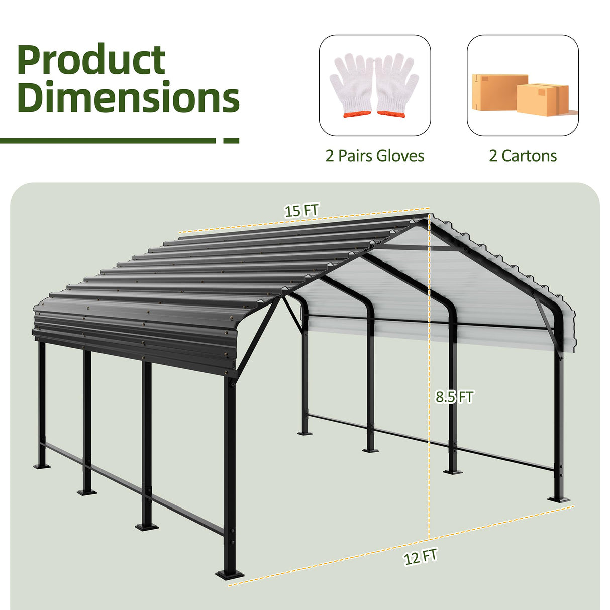 Shintenchi 12x15 FT Carport,Metal Carport with Enhanced Base, Oversized Garage Outdoor Galvanized Shelter,Heavy Duty Carports Canopy for Cars,Boats and Tractors Shintenchi