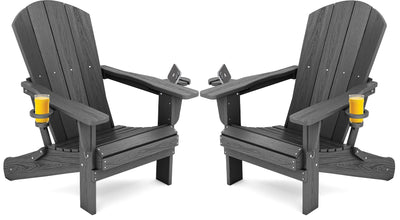 SERWALL Foldable Adirondack Chair Set of 2, HDPE Adirondack Chair with Wood-Texture-Gray