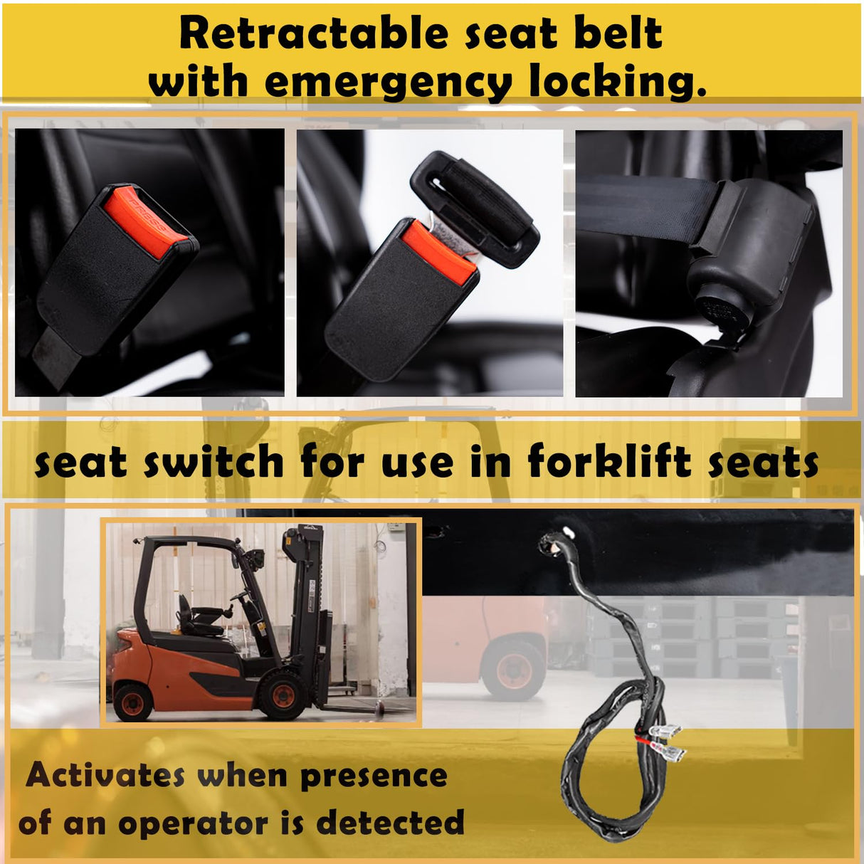 SEATIN Universal Forklift Seat,Tractor Seat,with Micro Switch,Armrest and Safety Belt,for Tractor,Mower,Skid Loader,Telehandler,Backhoe,Excavator Dozer SEATIN