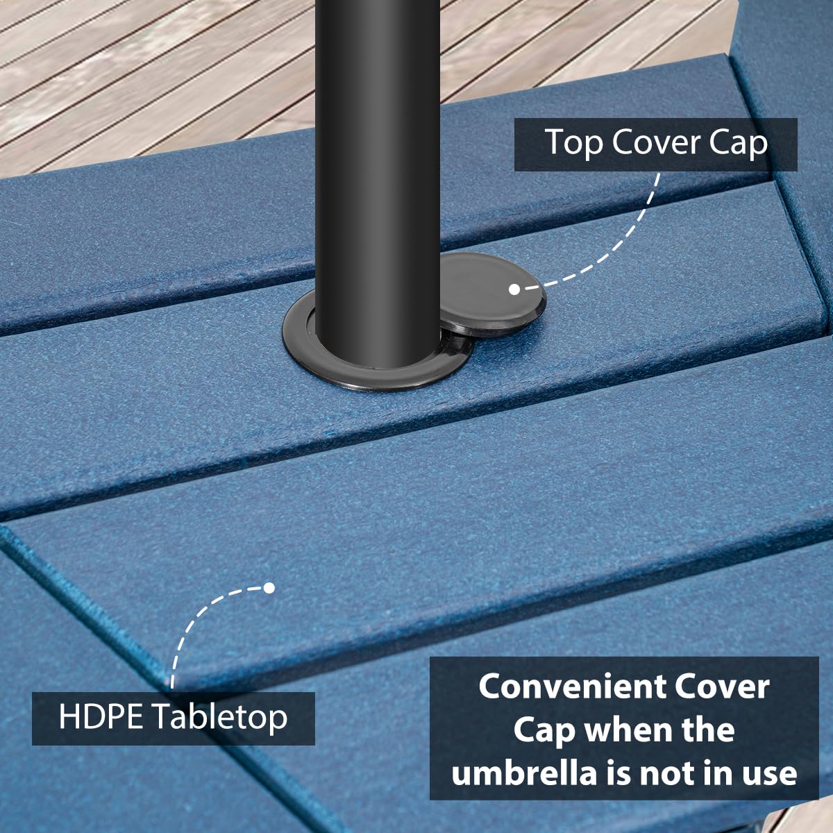 Sundale Outdoor Tall Adirondack Bar Set, Patio Umbrella Table and Bar Chairs Set of 2, 3 Pieces Counter Height Dining Bistro Set, Pub Table with HDPE Stools, 2 Umbrella Hole Caps, Navy Blue Sundale Outdoor