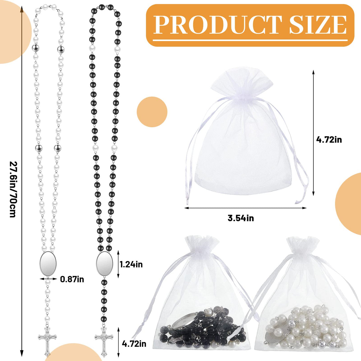Sublimation Blanks Rosary Beads Necklace Set Catholic Rosary Printable Insert Rosary Necklace Prayer Beads Rosary with Sheer Organza Bags for Baptism Women Men Jewelry Gifts DIY Making (12 Set) Taiyin