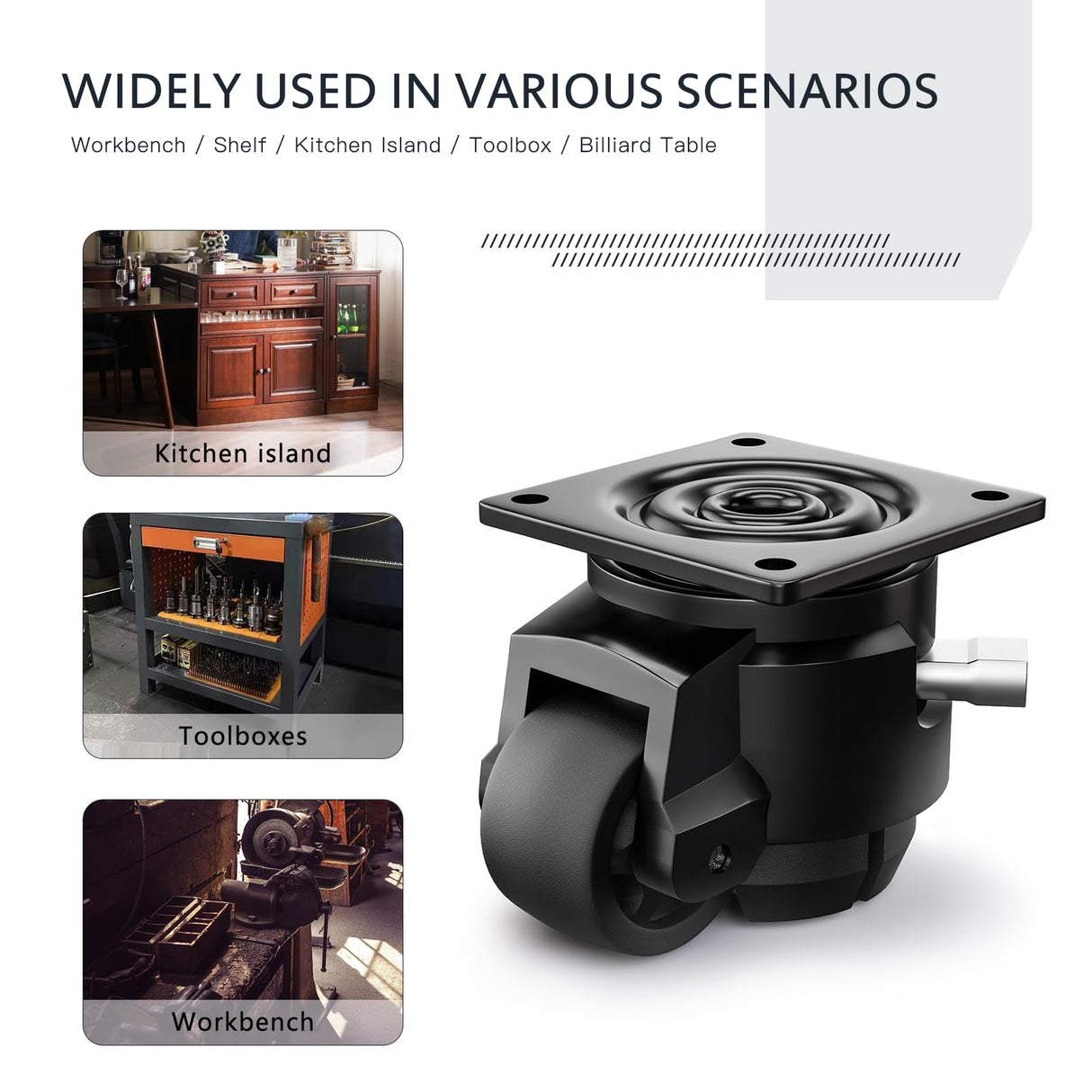 ANDUTEES Leveling Casters Heavy Duty with Upgraded Ratchet Handle Design, Adjustable Retractable Casters Set of 4, Swivel Industrial Castor Wheels for Workbench (80F, 4400 Lbs Capacity, Black) ANDUTEES