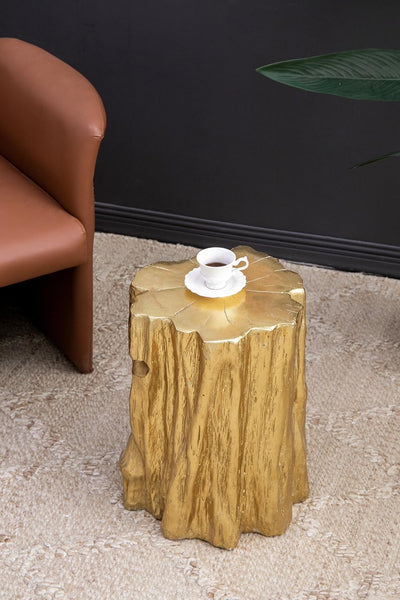 JURMALYN Modern End Table Golden Tree Trunk Side Table, Unique Small Coffee Table for Living Room Bedroom Apartment, 13.5"x13"x20"