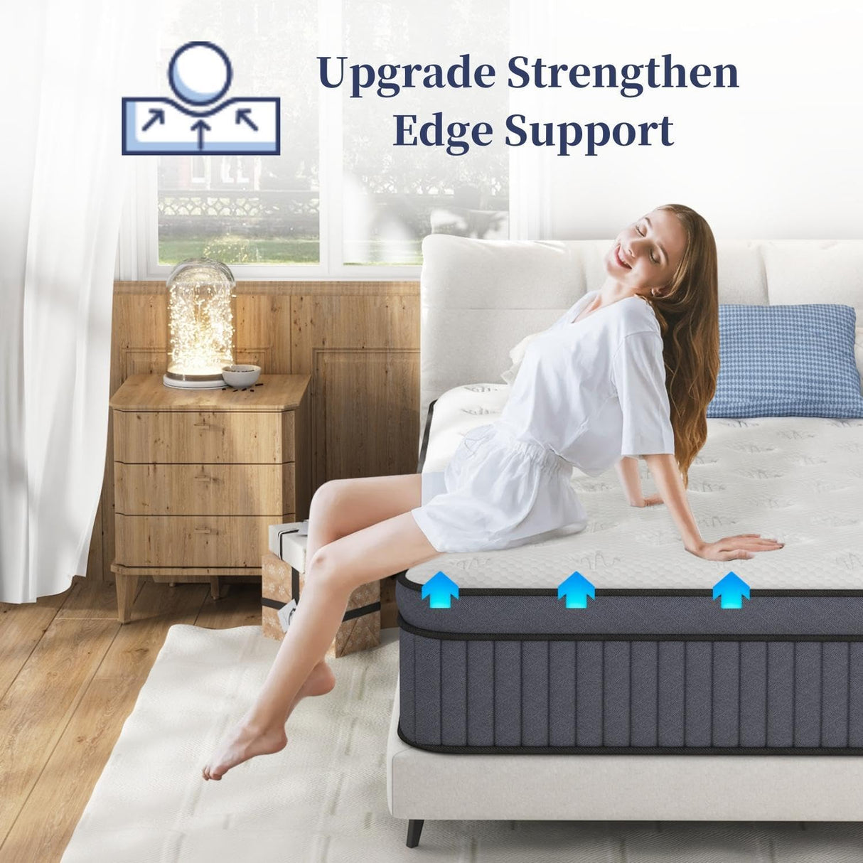 Queen Mattress, Upgrade Strengthen 12 Inch Firm Hybrid Queen Size Mattress in a Box, Mattress Queen Size With Memory Foam and Independent Pocket Springs,Release Pressure, Strong Edge Support EEN EEN SLEEP