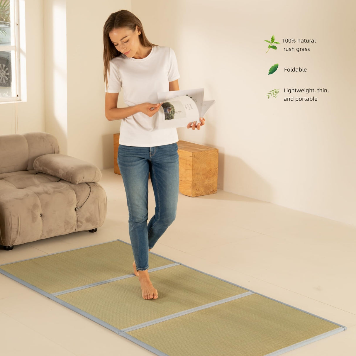 MustMat Tatami Mat Japanese Futon Mattress Portable Tatami Mattress Foldable Bed Frame Rush Grass (Twin XL) MustMat