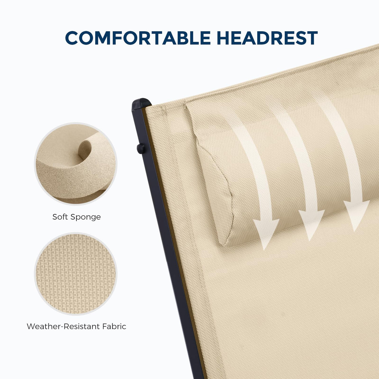 HOMSHADE Outdoor Aluminum Lounge Chair -Set of 2 with 5 Position Adjustable Backrest, Textilene Fabric, Two Wheels, Headrest for Pool, Beach, Beige (No Table) HOMSHADE