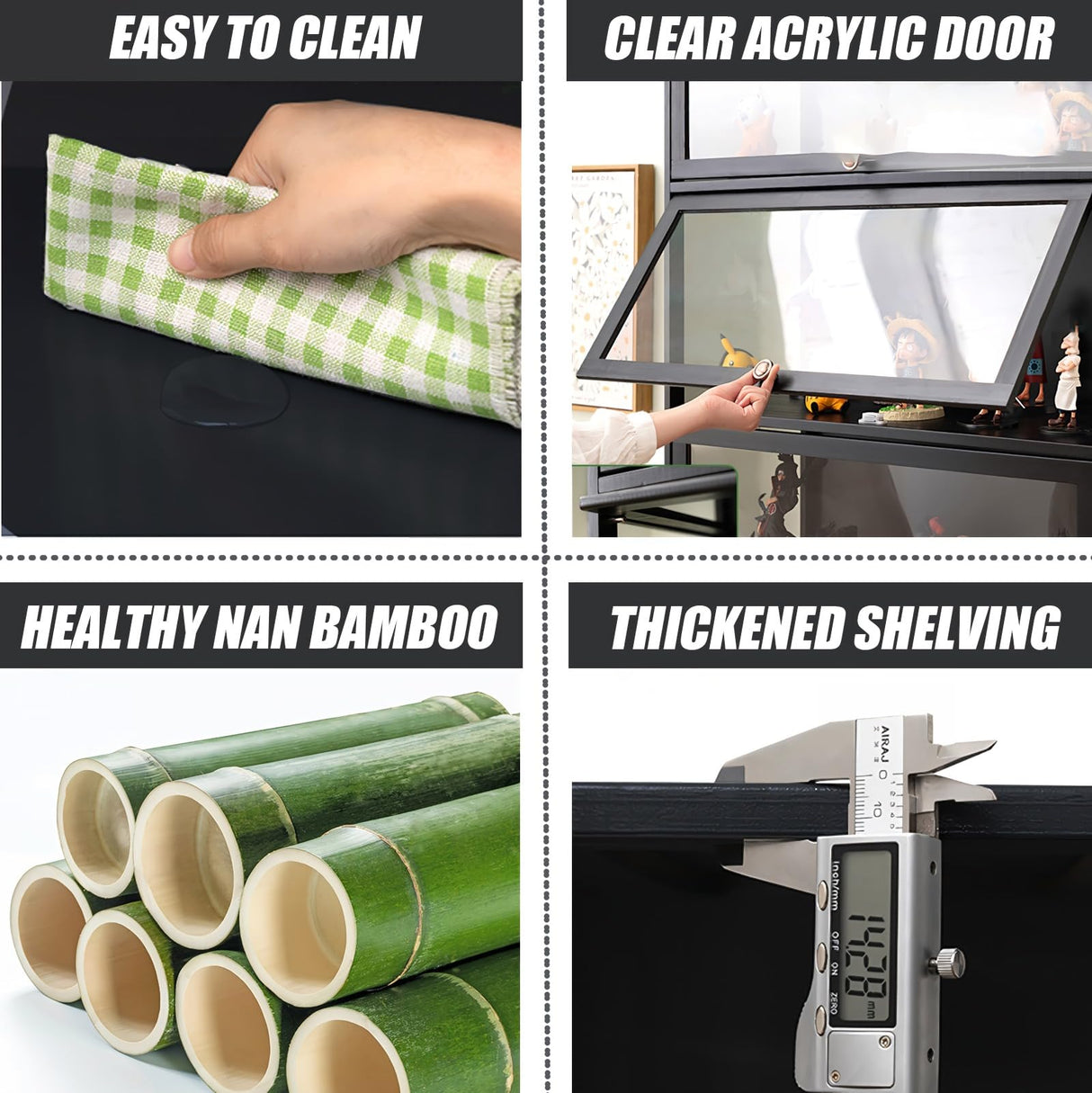 Orixal Display Cabinet with Acrylic Glass Doors, 5-Tier Transparent Bamboo Curio Display Case for Figures, Display Shelves for Collectibles & Toy Cabinet for Home, Office, Playroom, Living Room Orixal