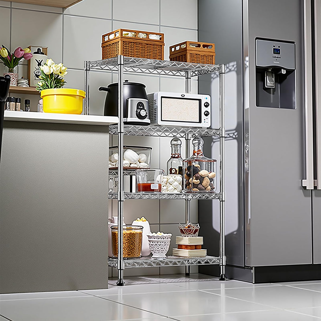 MATONELL 1000 lbs Capacity Heavy Duty 4-Tier Steel Shelving Unit - Adjustable Chrome Wire Rack Storage Shelf for Home Kitchen Office Garage Gym 13.7" D x 29.5" W x 47.2" H (Chrome) MATONELL