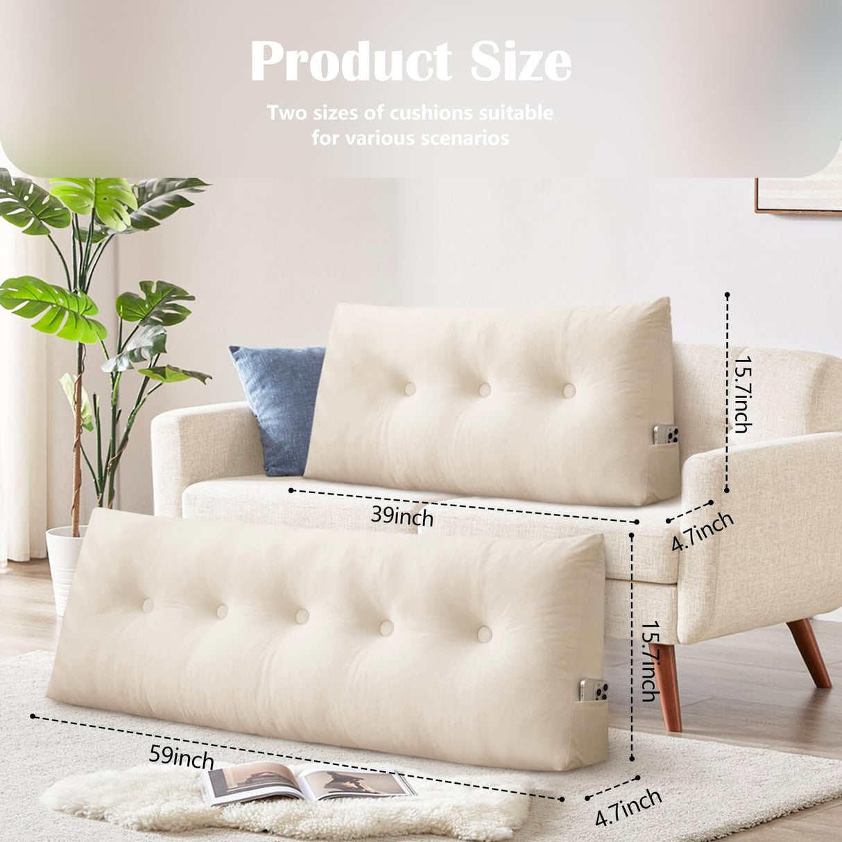 UUluhao Wedge Pillows Headboard Twin XL for Dorm Light Grey Headboard Backrest Pillows for Sitting Up in Daybed and Bunk Beds Large Bolster Lumbar Support Leg Positioning Cushion,39 * 4.7 * 15.7in UUluhao
