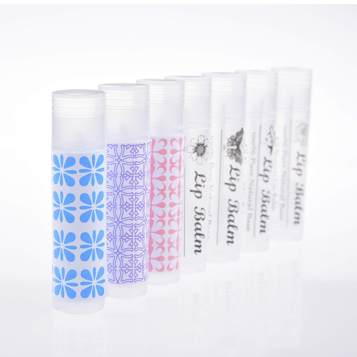 Kare & Kind Lip Balm Crafting Kit - 50x Empty Transparent Container Tubes (3/16 Oz (5.5 ml) With Twist Mechanism Cap - 50 Writeable and 50 Printed Stickers - DIY Kit Kare & Kind