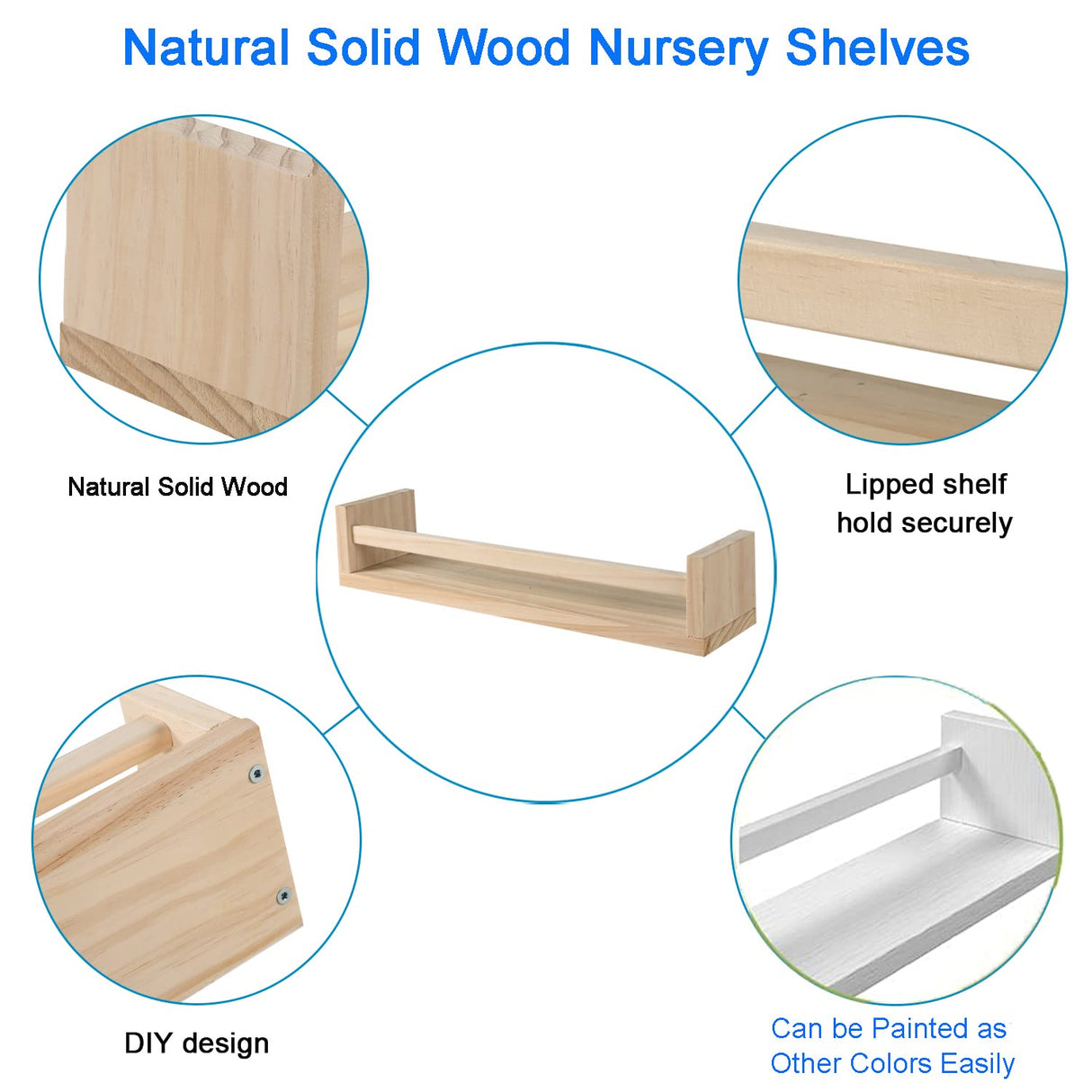 JORIKCHUO Nursery Book Shelves, Set of 2 Wood Floating Book Shelves for Kids Room, Kitchen Spice Rack, or Rustic Wall Mounted Shelves for Farmhouse Bathroom Décor (Natural Wood) JORIKCHUO