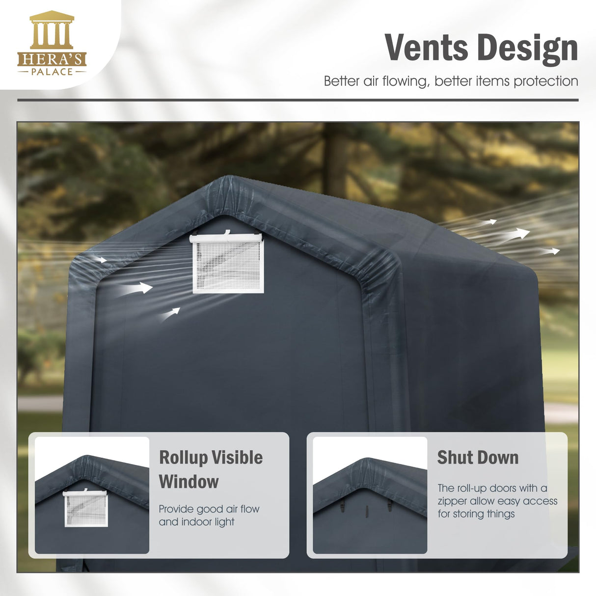 HERA'S PALACE 6x10ft Heavy Duty Storage Shed Outdoor Portable Car Canopy Carport Garage with 2 Rolled up Zipper Doors UV Resistant Waterproof Anti-Snow for Motorcycle Truck HERA'S PALACE