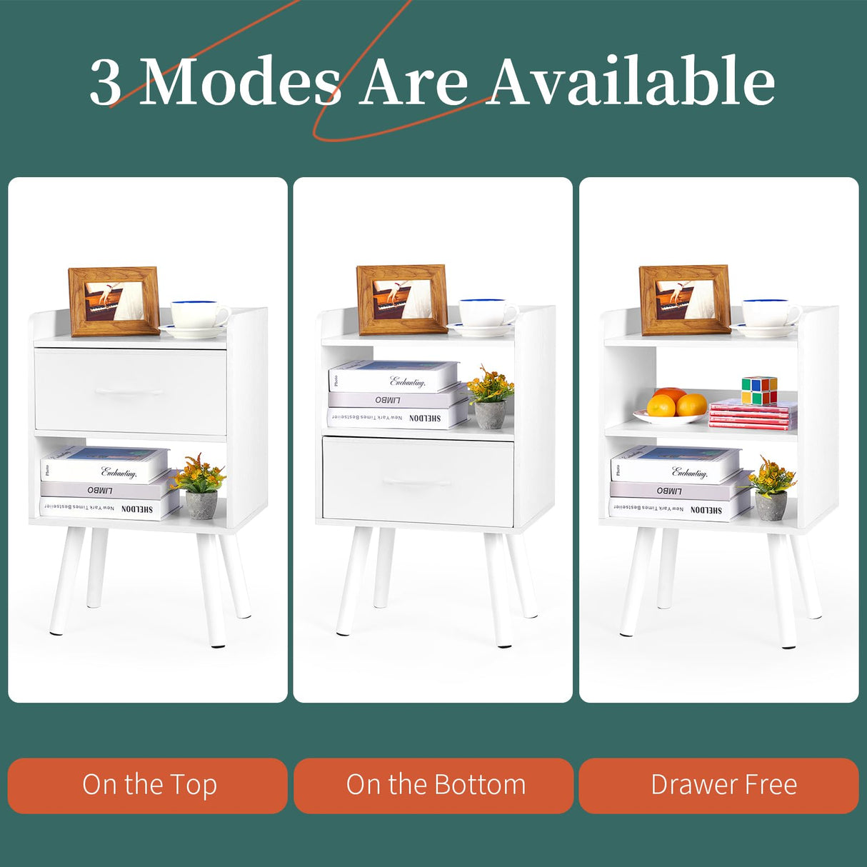 Yoobure Night Stand with Drawer, Modern Nightstand, Bedside Tables, Mid Century Nightstands with Open Storage Shelf, Wood Bedside Table, Small Night Stands for Bedrooms, 2-Tier Night Table Yoobure