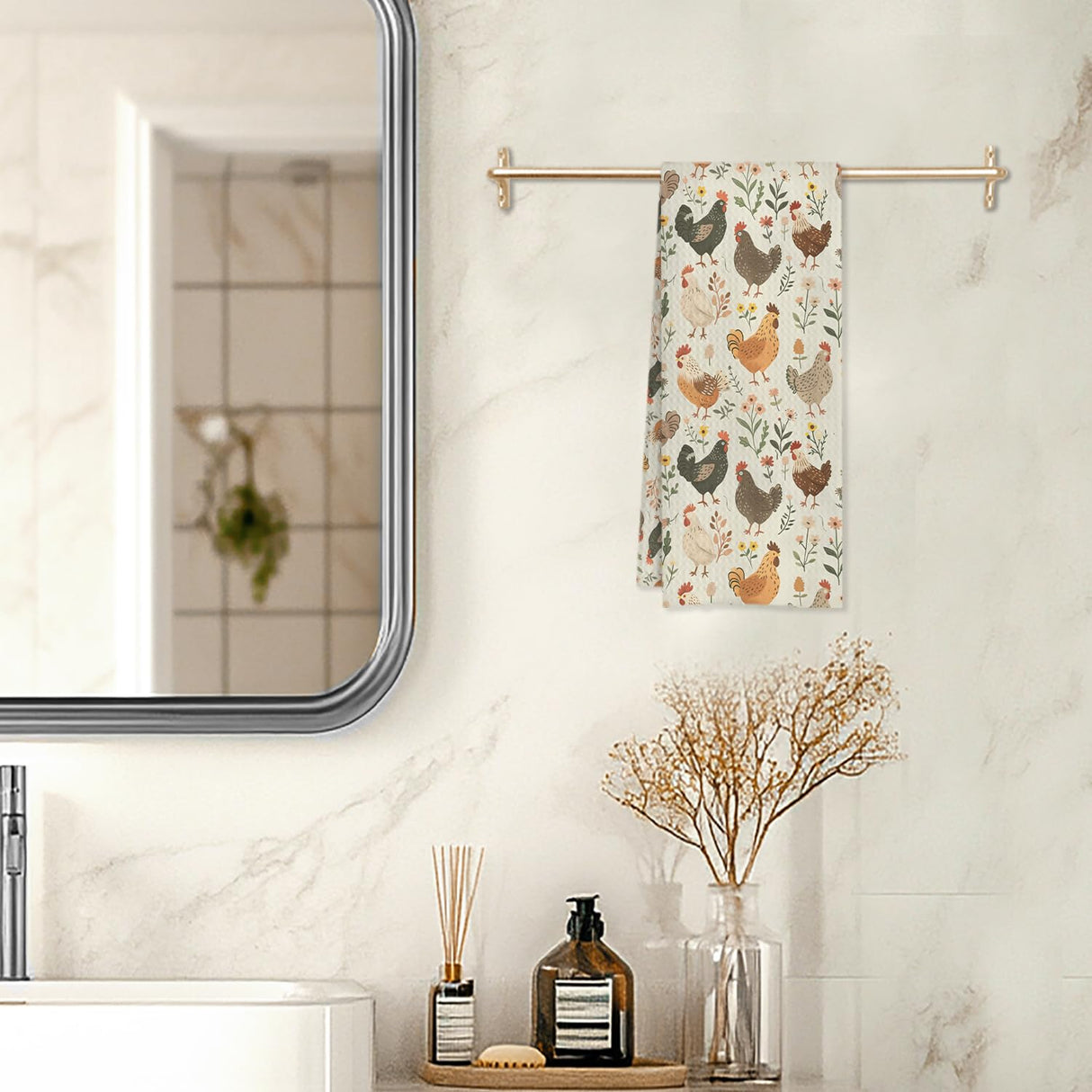 HUGANE Farmhouse Chicken Rooster Kitchen Towels, Chicken Dish Towels, Rooster Decor Hand Towel for Bathroom Kitchen Decor, Cock Mom Lady Gifts, 16x24 Inch HUGANE