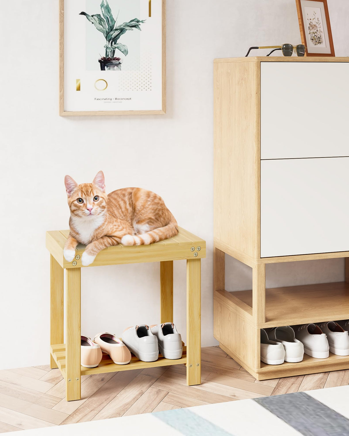 Bamneat Small Bamboo Bathroom Shower Bench with Storage Shelf, Durable Shower Stool for Shaving Legs, Indoor and Outdoor Use, Natural Bamneat