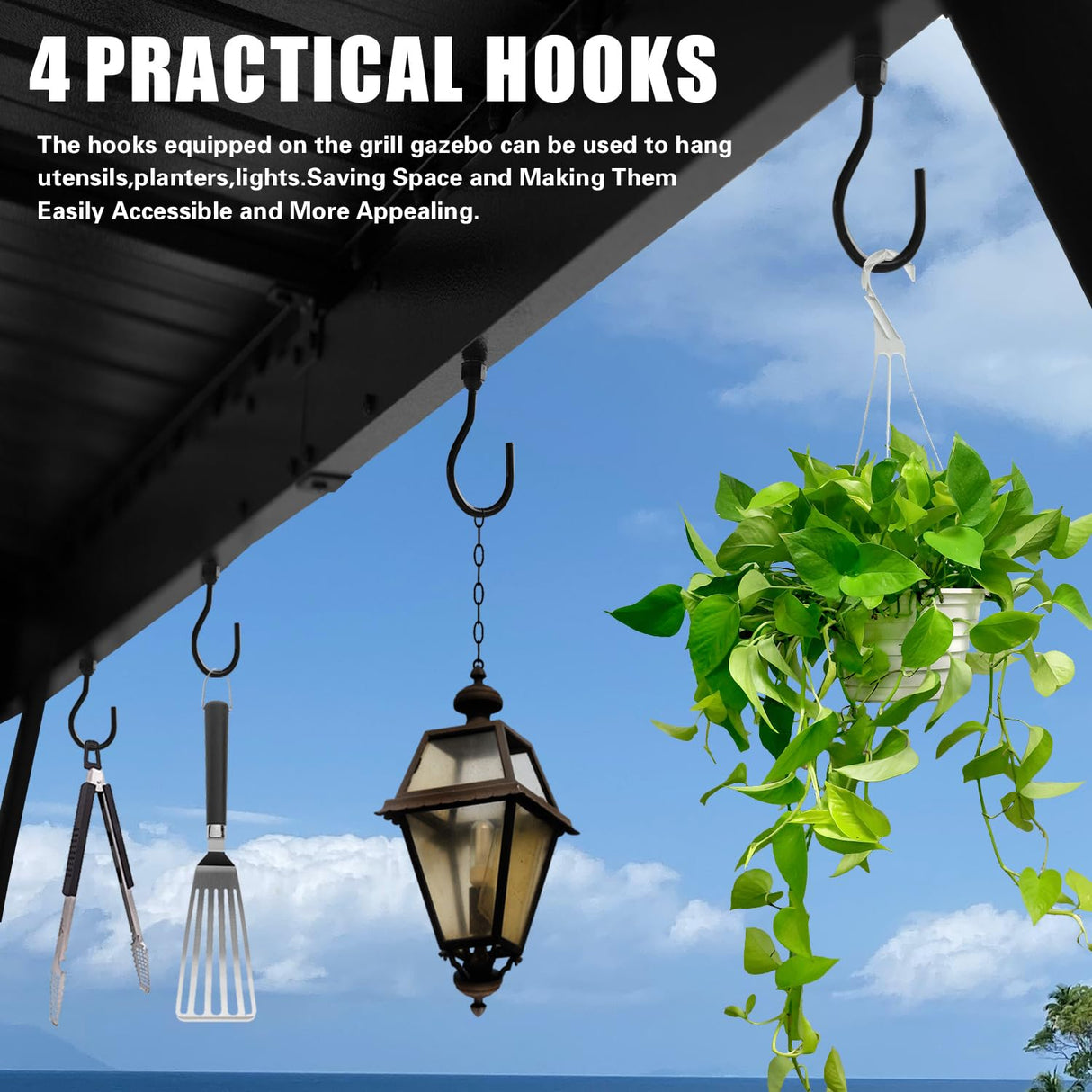 Domi 6.5x12FT Hardtop Grill Gazebo, Outdoor BBQ Gazebo with Galvanized Steel Sloping Roof, Metal Permanent Sun Shade Grill Canopy Shelter with 2 Side Shelves and Ceiling Hooks for Patio Yard, Gray domi outdoor living