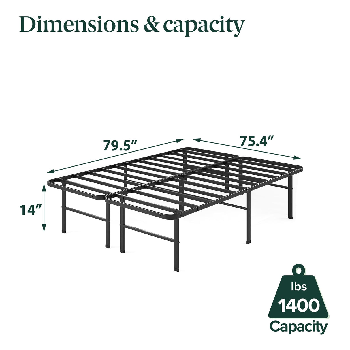 Zinus Rumi 14in King Metal Bed Frame, Quick Assembly SmartBase® Mattress Foundation, Heavy Duty Sturdy Steel with No Box Spring Needed, Eco-Friendly Packaging, Black Zinus