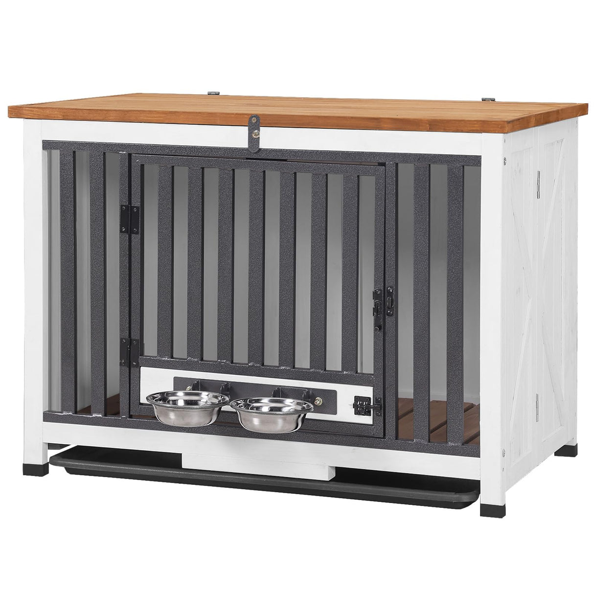 GUTINNEEN Dog Crate Furniture Foldable Dog Kennel for Small Medium Dogs Large Solid Wood Dog House with Bowl Heavy Duty Dog Cage End Table GUTINNEEN