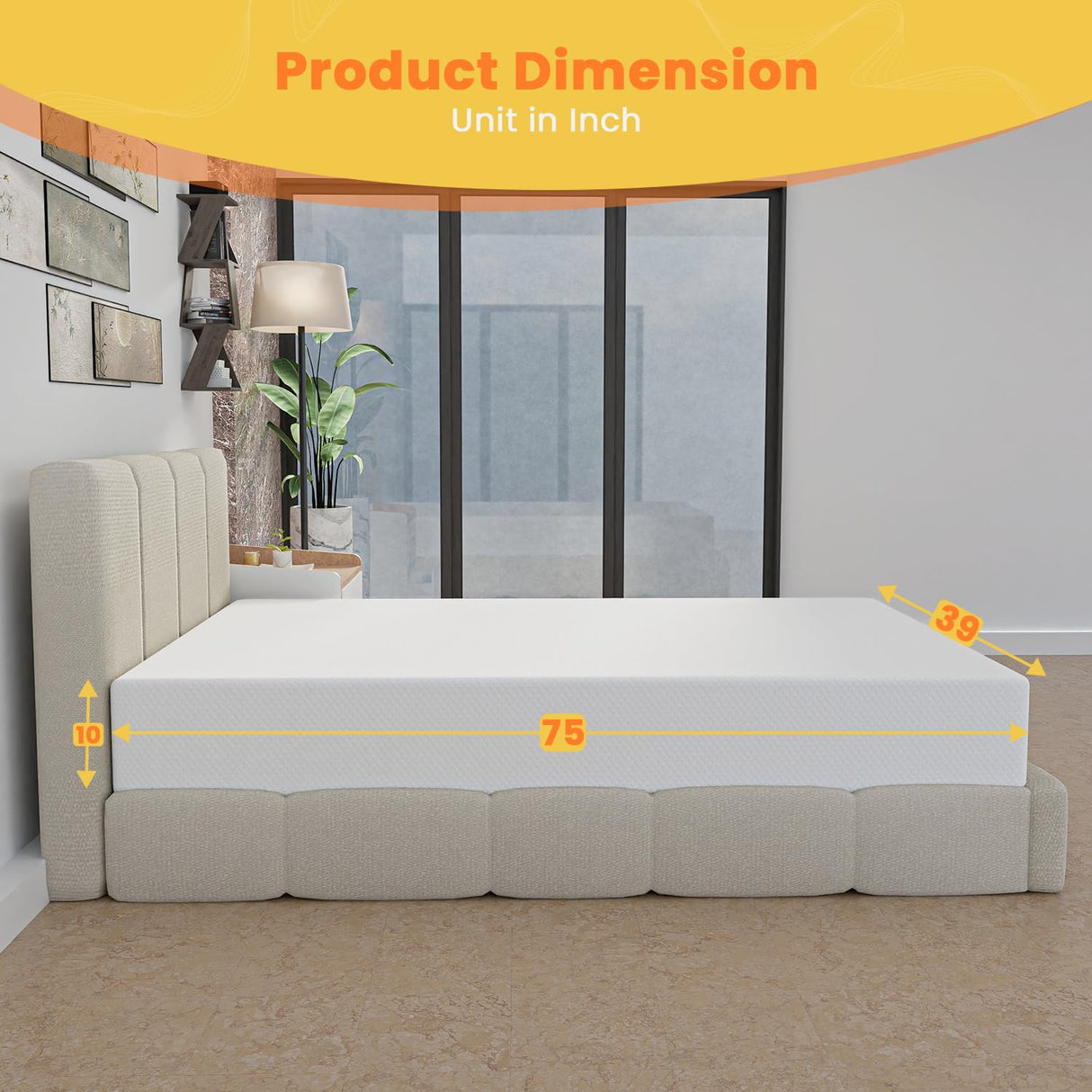 10 Inch Twin Mattress, Gel Memory Foam Twin Size Mattress, Pressure Relieving, Cooling Gel Foam, Twin Mattress in a Box, Certipur-Us Certified, Bed-in-a-Box, Twin, 75"L x 39"W x 10"Th, White NChanmar