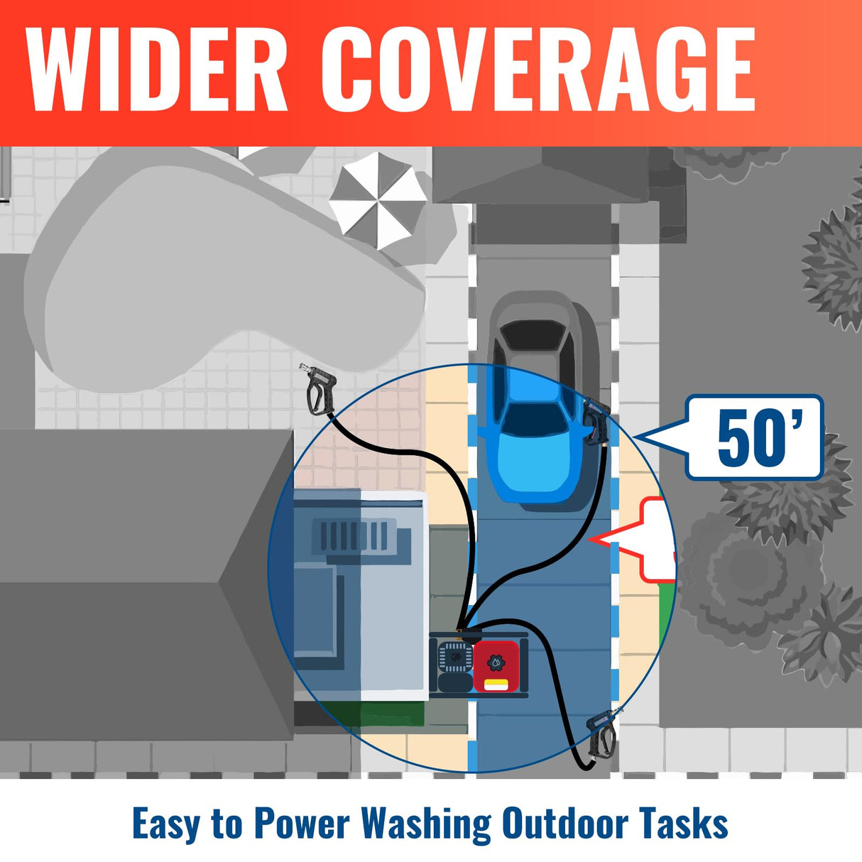 YAMATIC Kink Resistant Pressure Washer Hose 50FT 1/4" M22 Brass Fitting Power Washer Hose Replacement for Ryobi, Troy Bilt, Greenworks, CRAFTSMAN Most Brand Power Washer, 3200 PSI YAMATIC