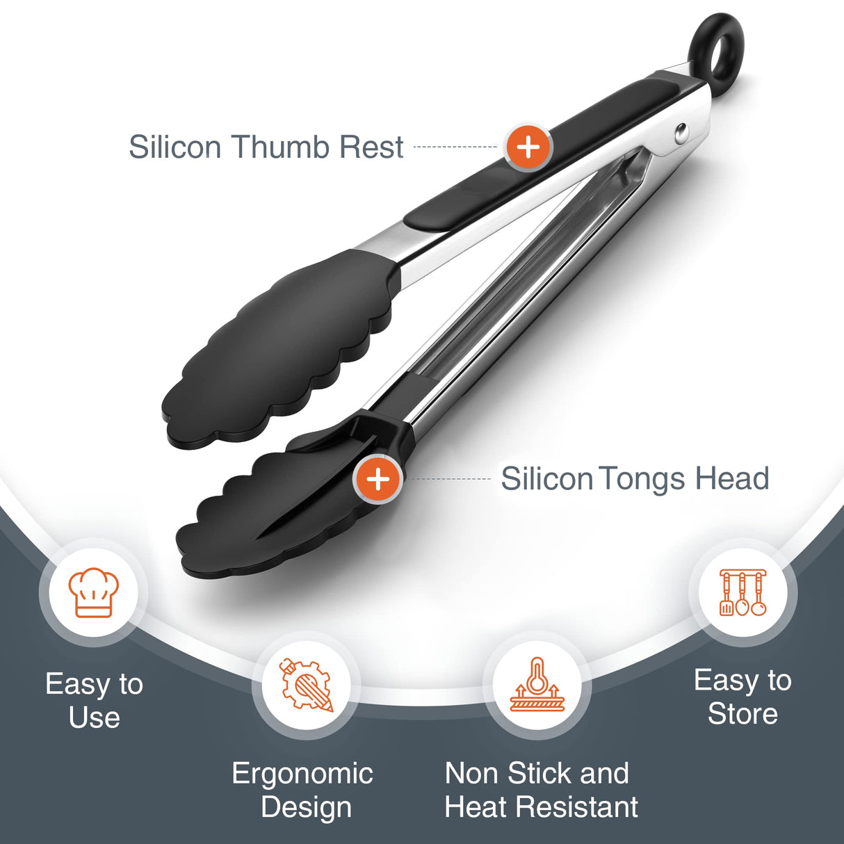 Tribal Cooking Kitchen Tongs with Silicone Tips - Stainless Steel tongs for cooking - 9" and 12" Tongs With Silicone Rubber Grips, Small and Large - Metal BBQ Tongs with Locking Tribal Cooking