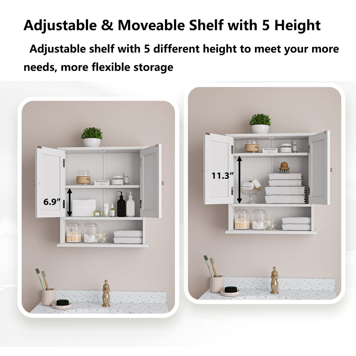 Mino Kesper Bathroom Wall Cabinet, Bathroom Cabinet Wall Mount with 2 Doors and Open Shelf, Over The Toilet Wall Storage Cabinet, Bathroom Medicine Cabinet Mino Kesper