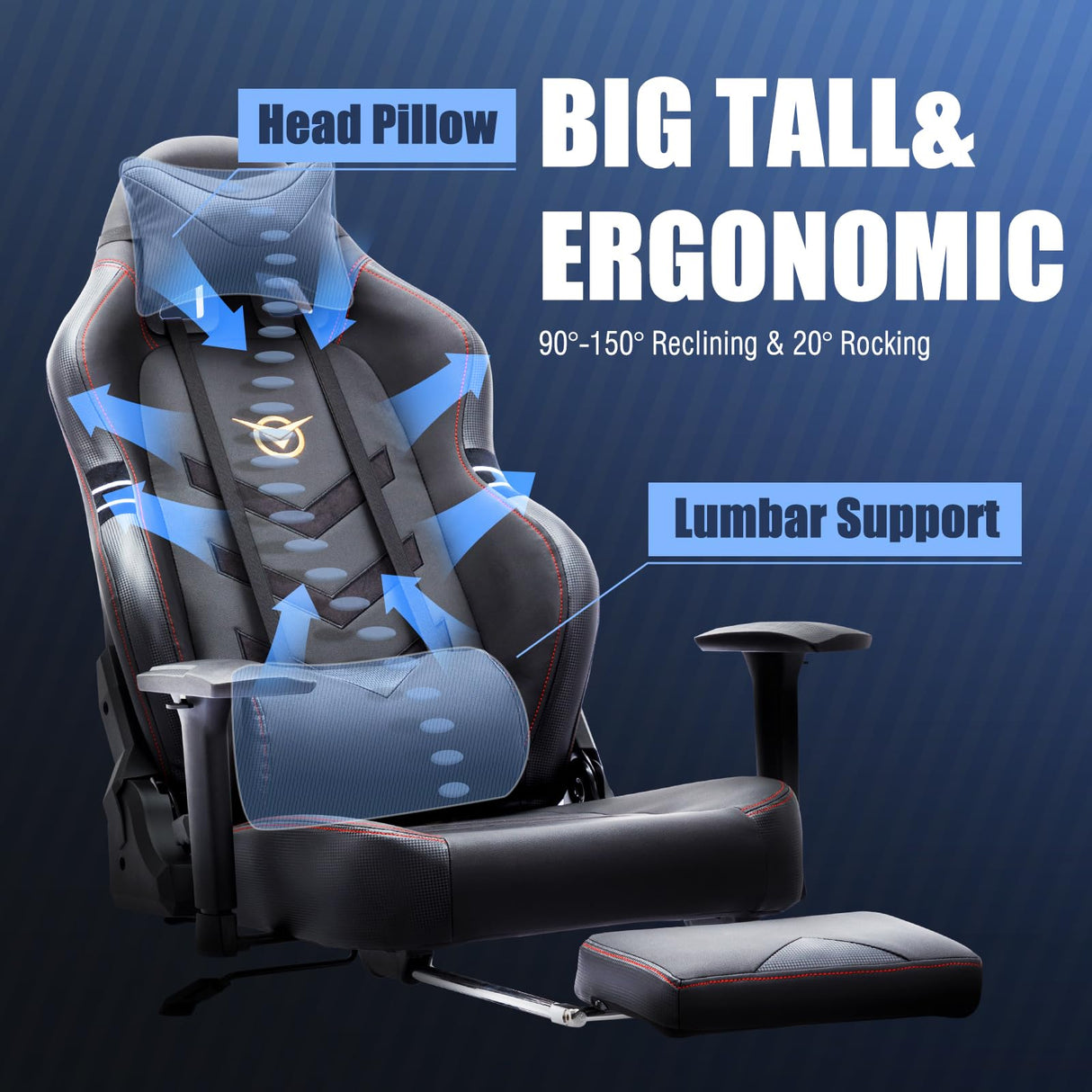 Big and Tall Gaming Chair with Footrest 350lbs-Racing Style Computer Gamer Chair, Ergonomic High Back PC Chair with Wide Seat, Reclining Back, 3D Armrest, Headrest and Lumbar Support for Adult-Black COLAMY