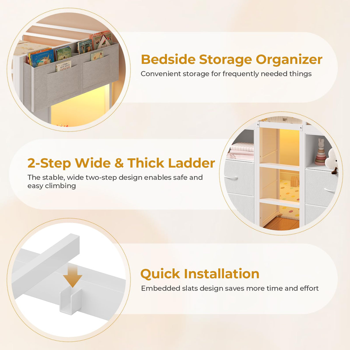 ADORNEVE Low Loft Bed Twin Size with 8 Storage Drawers, Twin Loft Bed with Bookcase and LED Lights, Metal Kids Loft Bed with 14" H Safety Guardrail, Under-Bed Play Space, No Box Spring Needed, White ADORNEVE