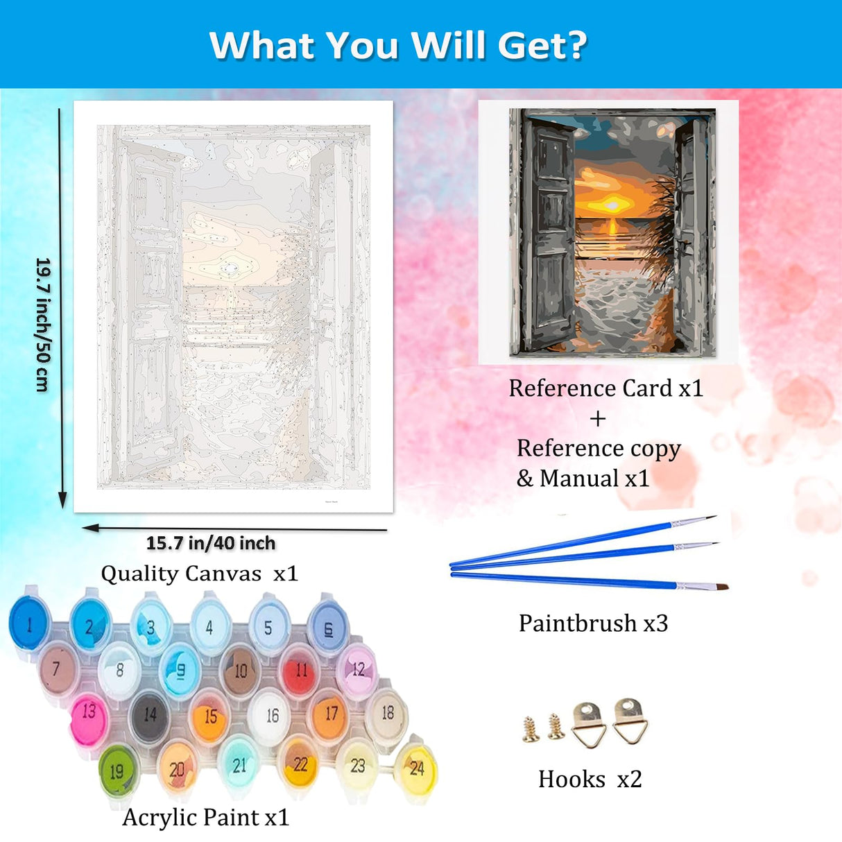 Artunion Sunset Beach Paint by Numbers for Adults Beginner,Easy Door to Beach Paint by Number Kits, DIY Oil Painting Paint by Number Kits on Canvas Arts Craft for Home Wall Decor 16x20 Inch Artunion