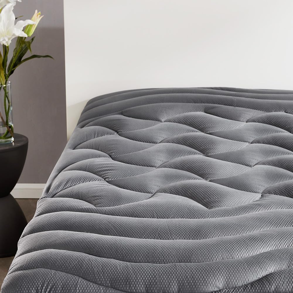 SLEEP ZONE Cooling Queen Mattress Topper, Premium Zoned Cool Mattress Pad Cover, Padded Mattress Protector Breathable Washable, Deep Pocket 8-21" (Grey, Queen) SLEEP ZONE