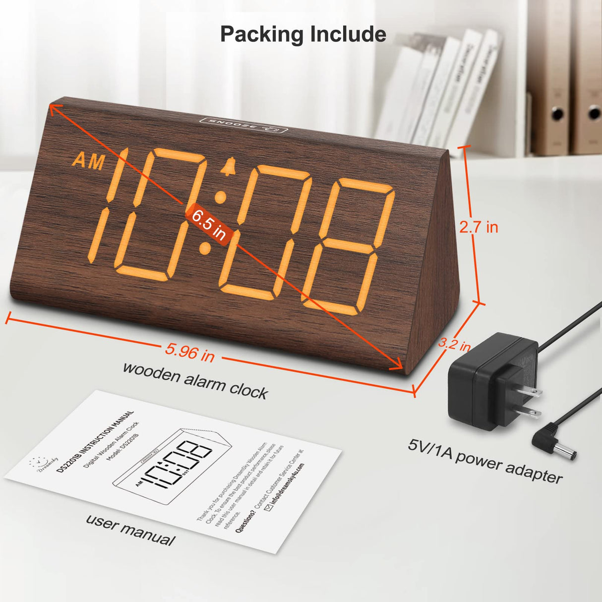 DreamSky Wooden Digital Alarm Clocks for Bedrooms - Electric Desk Clock with Large Numbers, USB Port, Loud Alarm for Heavy Sleepers, Adjustable Volume, Dimmer, Snooze, DST, 12/24H, Wood Décor (Brown) DreamSky