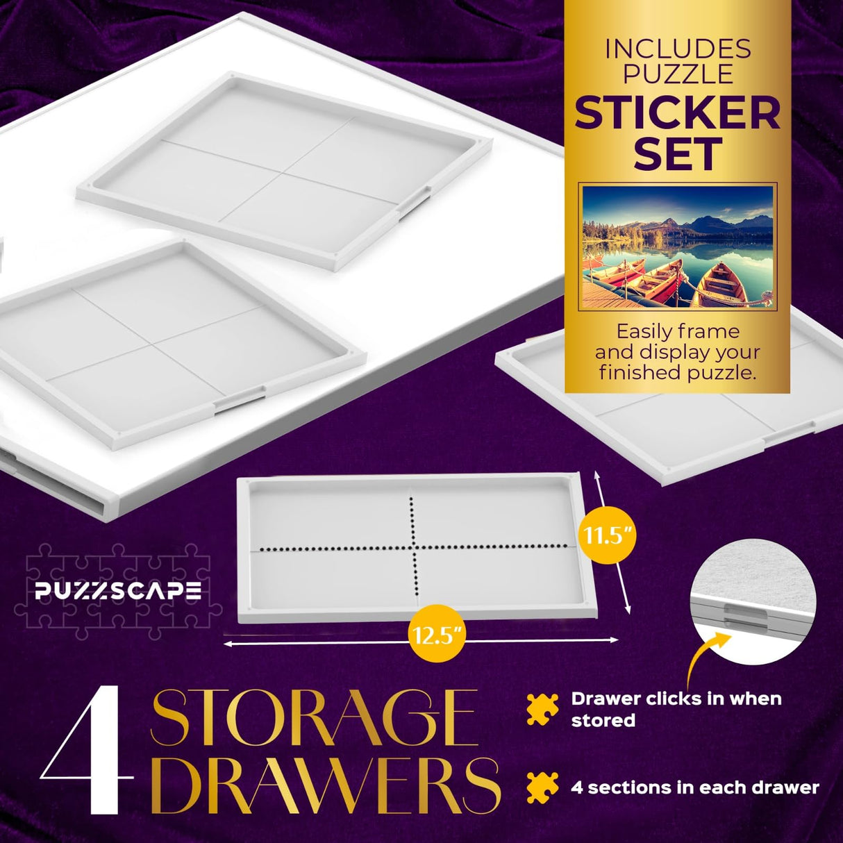 1500 Piece Aluminum Jigsaw Puzzle Board - 360° Rotating Jigsaw Puzzle Table with Drawers | 35” X 28” Portable & Dual Sided Board | Plastic Cover Included - Puzzles Tables for Adults PUZZSCAPE