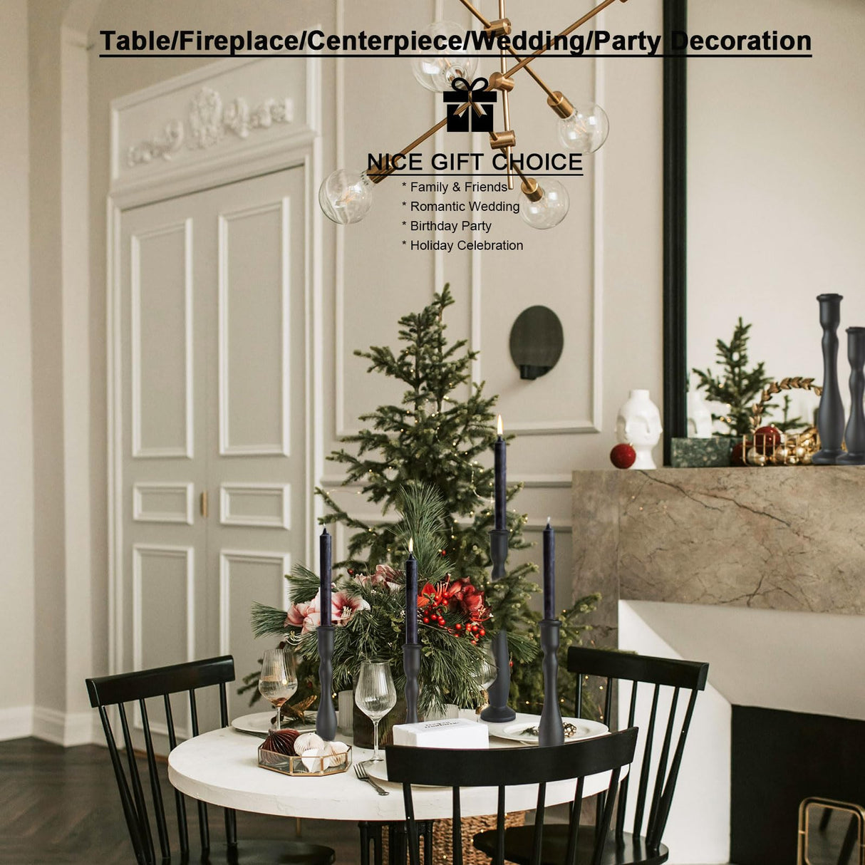 DINLiAN S Candlestick Holders Black Candle Holder for Candlestick,Taper Modern Candle Holders Set of 3,Tall Wood Candle Sticks Holder Decor(12"/10"/8" H) (3, Black) DINLiAN S