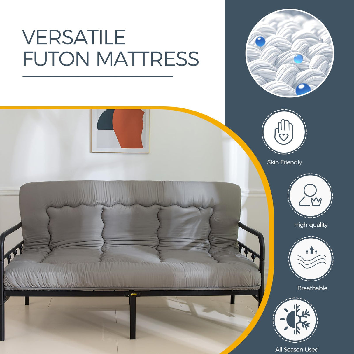 MAXYOYO 6" Extra Thick Japanese Floor Mattress Futon Mattress, Foldable Tatami Pad for Adults, Roll Up Floor Bed for Guest Room Bedroom RV, Dark Grey, Queen MAXYOYO