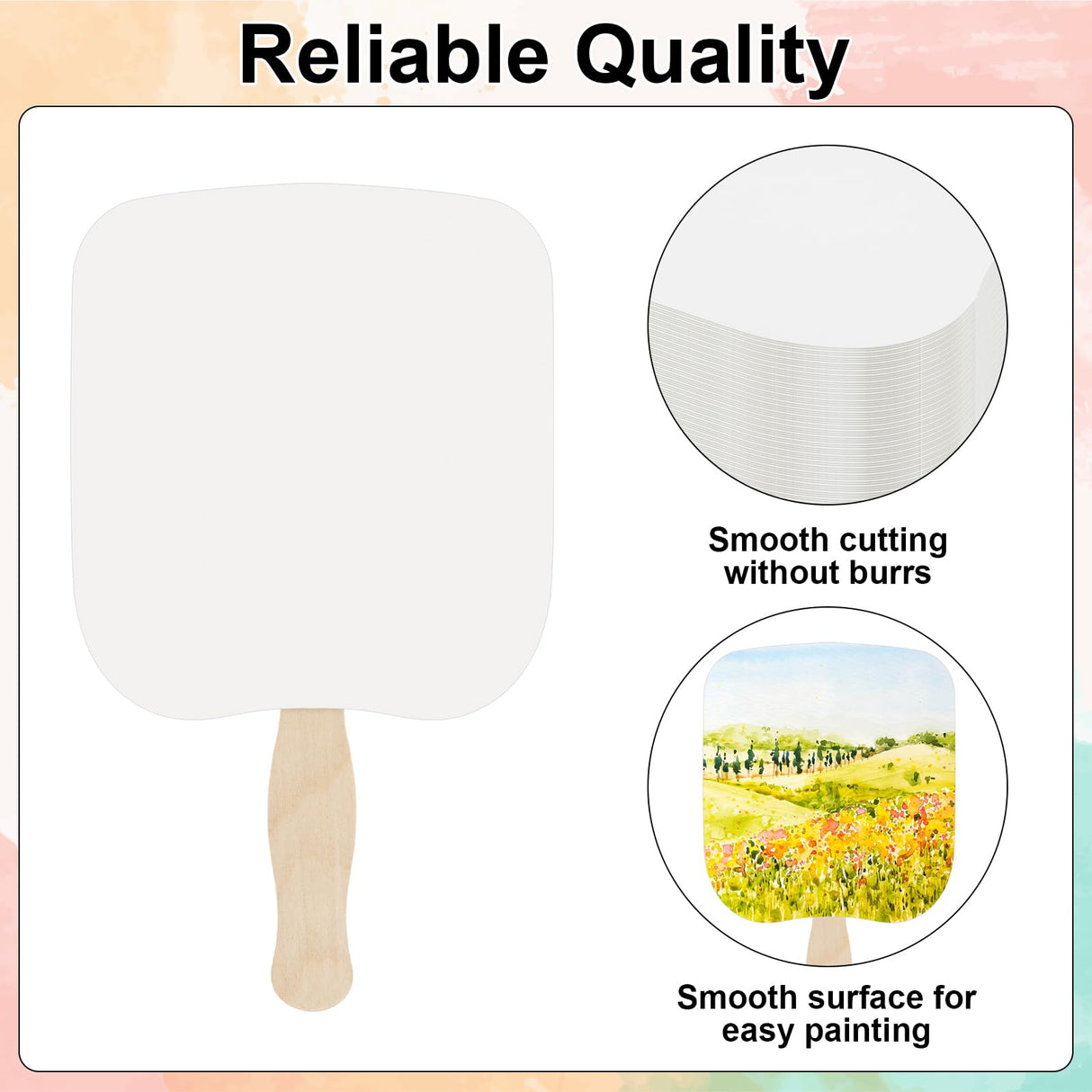 LOTMER 150 Pcs Church Fans Handheld Set, 100 Sheet Double Sided Paper Church Fans with 50 Pcs Wavy Wooden Sticks, Double Sided Paper Church Fans for DIY Crafting Painting (6.5X7.25in) LOTMER