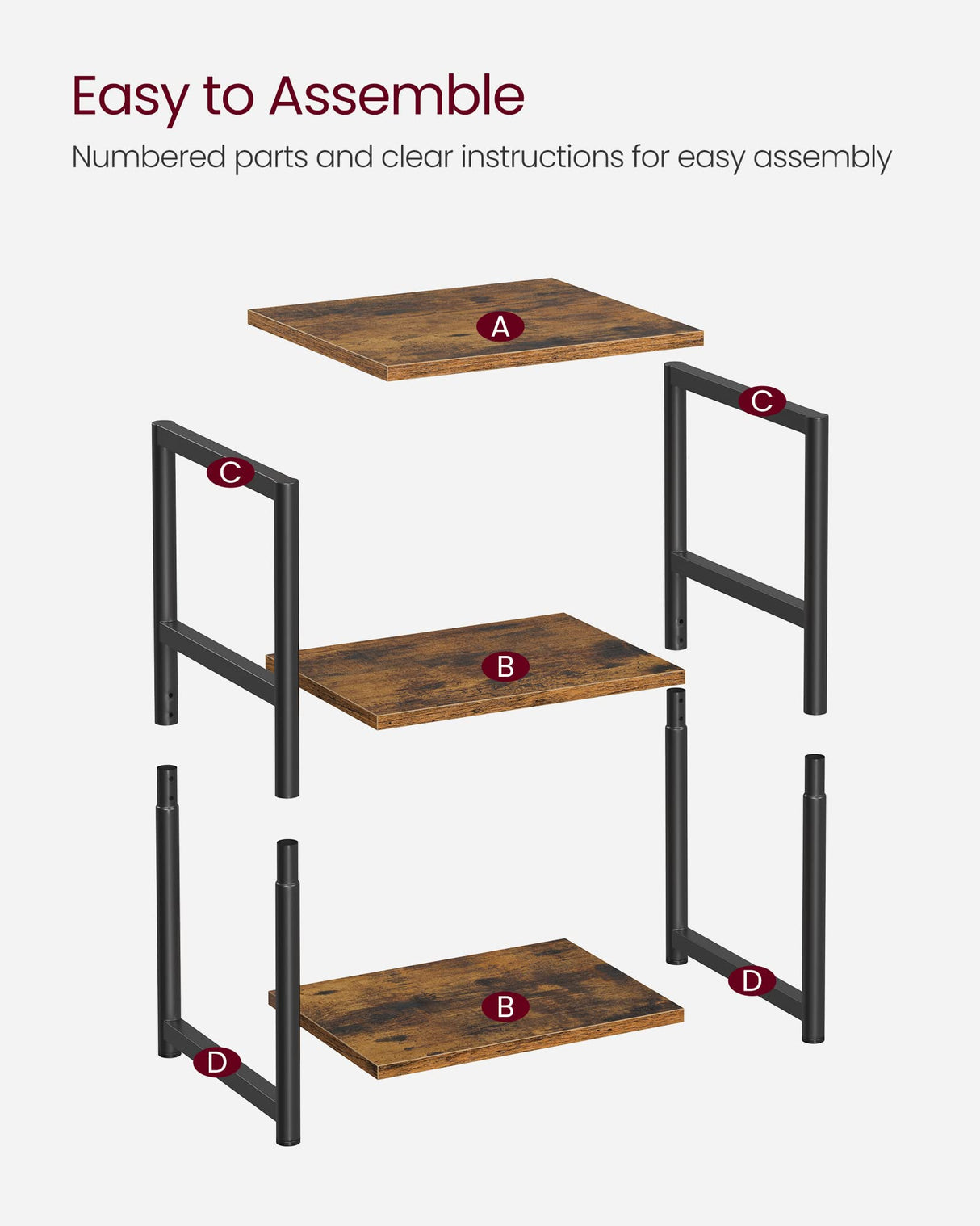 VASAGLE Side Table, Small End Table, Tall Nightstand for Living Room, Bedroom, Office, Bathroom, Rustic Brown and Classic Black ULET273B01 VASAGLE