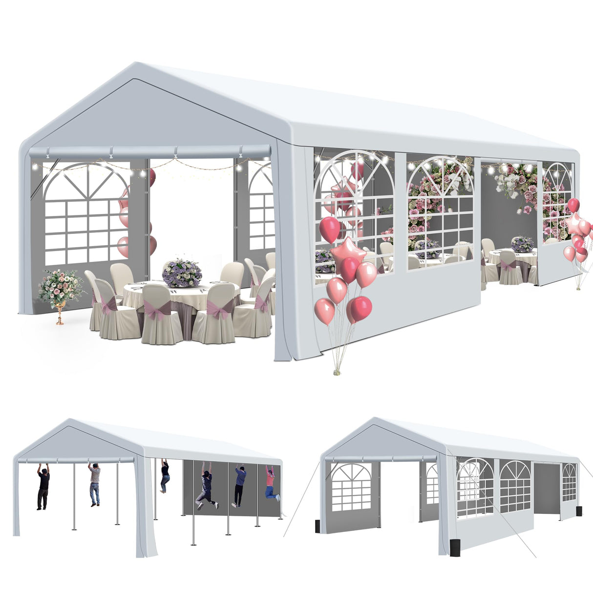 GARTOO 13' x 26' Heavy Duty Party Tent - Outdoor Event Shelter Canopy Wedding Gazebo with 4 Sand Bags for Outdoor Event, Wedding, Birthday Party GARTOO