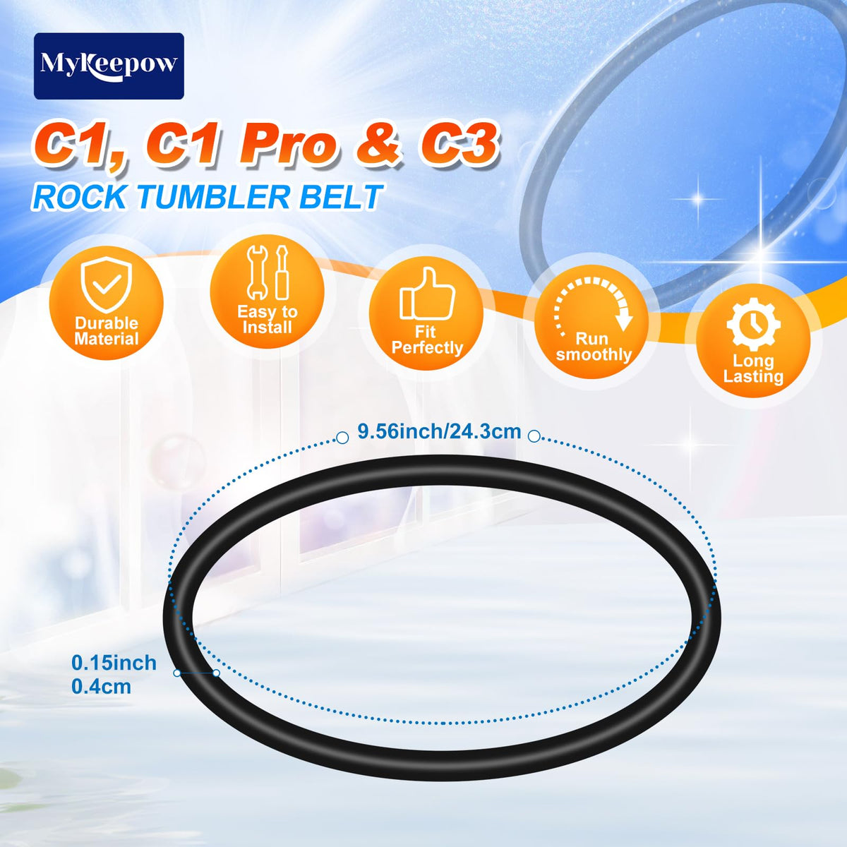 MyKEEPOW Rock Tumbler Belts Compatible with Koolstone Rock Tumbler Model C1 & C1 Pro & C3, 9 Pack MyKEEPOW
